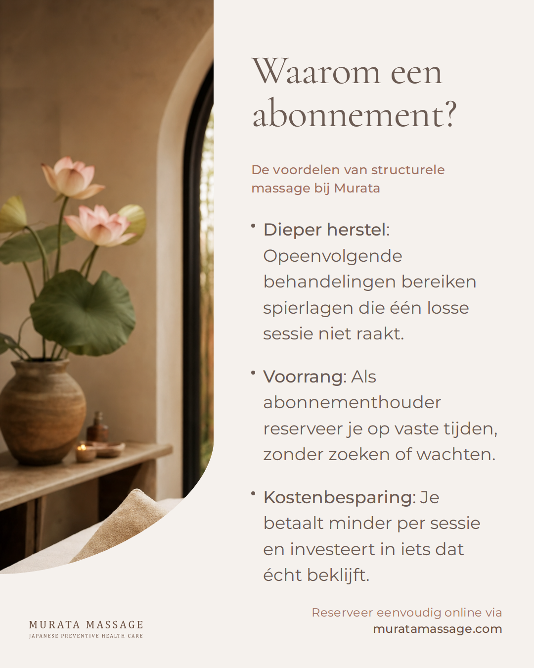 Slide 2 van 5 — Massage abonnementen bij Murata: voordelen en pakketten voor structurele ontspanning