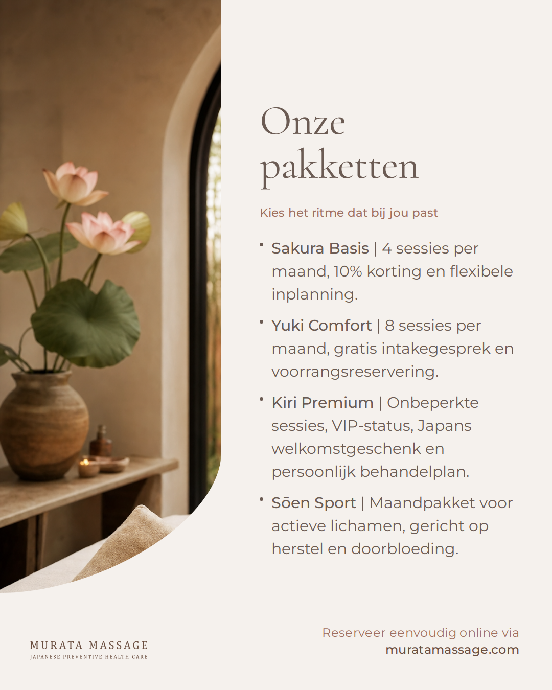 Slide 4 van 5 — Massage abonnementen bij Murata: voordelen en pakketten voor structurele ontspanning